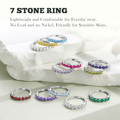 3.5mm Stackable Rings S925 Sterling Silver Created Birthstone & Cubic Zirconia Ring for Women Wedding Bands Anniversary Birthday Jewelry Size 6 to 10(with Box) - color: 11-Created Citrine-Nov