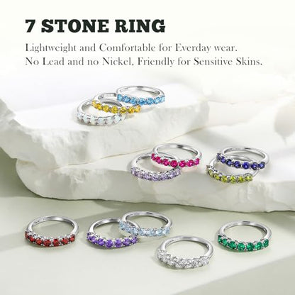 3.5mm Stackable Rings S925 Sterling Silver Created Birthstone & Cubic Zirconia Ring for Women Wedding Bands Anniversary Birthday Jewelry Size 6 to 10(with Box) - color: 11-Created Citrine-Nov
