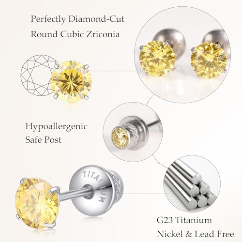 Limerencia Birthstone Screw Back Earrings G23 Implant Grade Titanium Stud Earrings Hypoallergenic Cubic Zirconia Posts Studs Jewelry Gifts for Girls Sensitive Ears - color: November