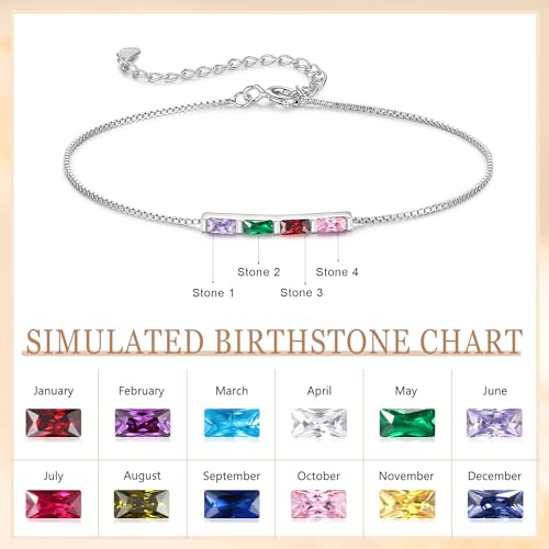 Sterling Silver Personalized 1-6 Birthstone Bracelet for Women Mothers Day Bracelet for Mom Daughter Custom Dainty Jewelry for Christmas Birthday Gift Ideas - style: Silver-4 stones