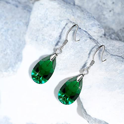 Austrian Crystal Teardrop Drop Earrings for Women, French Hook | 925 Sterling Silver Hook, Crystal Dangle Earrings, Sparkly Teardrop Stone, Lightweight Feel, Day-To-Evening Wear - color: Emerald