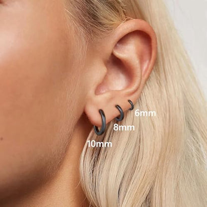925 Sterling Silver Huggie Hoop Earrings, Small Silver Hoop Earrings for Women Hypoallergenic Huggie Lightweight Small Hoops Earring Cartilage Sleeper Earrings 6/8/10/12/14/16/18/20mm - color: Black, size: 12MM
