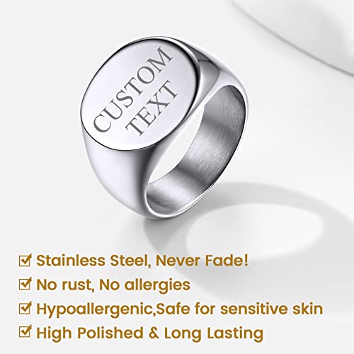 GoldChic Jewelry Personalized Signet Rings Men Women, Stainless Steel Custom Photo Bold Square/Oval Monogram/Old English Initial Pinky Stacking Statement Ring in Black/Silver/Gold (Size 7-14) - color: Steel-Customized -Round