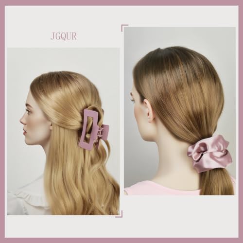 8pcs Claw Clips and Hair Scrunchies Set – 4 Square Hair Clips for Women, Medium Non-Slip Matte, 4 Large Satin Scrunchies, Hair Accessories for Thick Thin Hair, Party, Daily Use – Dusty Pink - color: Dusty Mauve Rose