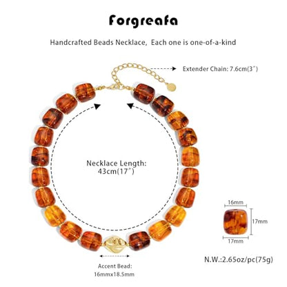 Beaded Necklaces for Women Boho Chunky Necklace Statement Big Resin Bead Choker Fashion Summer Beach Jewelry - color: Amber