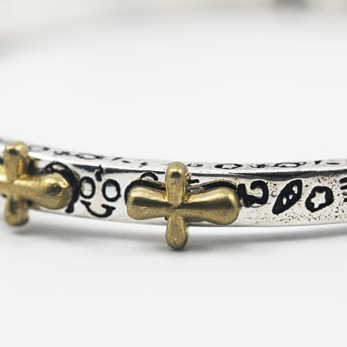 Innocence S925 Silver-Plated Antique Wide Feather Cuff Bracelet For Men Women Adjustable Retro Twisted Feathers Bracelets Gift Jewelry - color: Cross