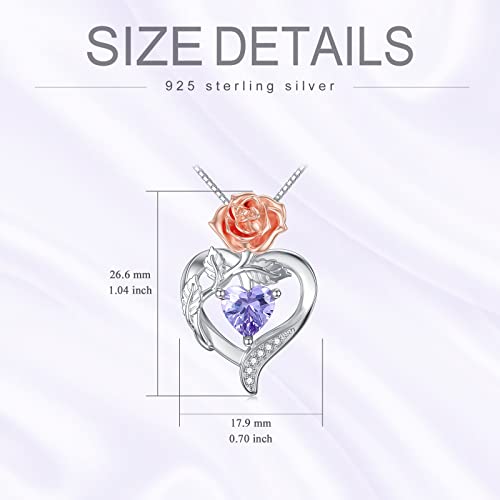 TOUPOP Birth Flower Necklace 925 Sterling Silver Heart Birthstone Pendant Necklaces Birth Month Floral Jewelry Birthday Valentines Day Mothers Day Gifts for Women Wife Mom - style: 6-June-Rose