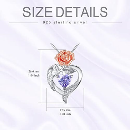 TOUPOP Birth Flower Necklace 925 Sterling Silver Heart Birthstone Pendant Necklaces Birth Month Floral Jewelry Birthday Valentines Day Mothers Day Gifts for Women Wife Mom - style: 6-June-Rose