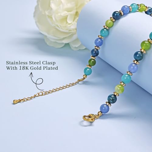 Beaded Necklaces for Women 3Pcs Colorful Boho Gemstone Bead Choker Summer Natural Stone Surfer Beach Bead Necklace Bracelets Earring Set Handmade Jewelry for Women Gift Jewelry Sets - color: Green/Blue