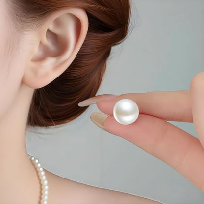4 Pairs Pearl Stud Earrings Sterling Silver Earring Set | 14K Plated Gold Hypoallergenic Earring stud Large size Round pearl 8mm-14mm Set Earrings for women - style: Round-5 Pairs