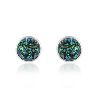 5 MM Natural Gemstone 925 Sterling Silver Hypoallergenic Studs Earrings Jewelry for Women Dainty Trendy Antiqued Silver Birthstone Earrings Jewelry Gifts for Women and Her - color: Green Druzy