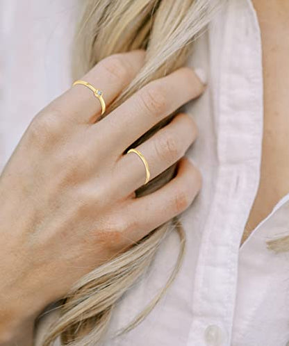 RLMOON Gold Ring Set for Women Dainty Silver Rose Gold Stackable Rings | 14K Gold Plated Simple Heart CZ Pinky Stacking Thumb Rings Plain Band Size 4-12(8-12PCS) - color: Gold Rings