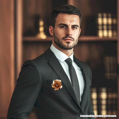 2 Pcs Suit Rose Lapel Flower Pin for Men Silver Gold Formal Wedding Pins | 2 Pcs Suite Flower Pin Flower Lapel Pin for Men Rose Pins for Suits Silver and Gold Lapels Set Metal Suit Accessory Men's
