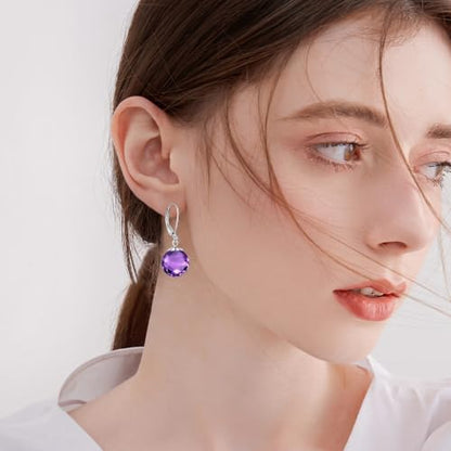 Pearl Leverback Earrings for Women Dangle Round Gemstone Earrings Birthstone Jewelry Gift Anniversary for Her - color: 02 February birthstone