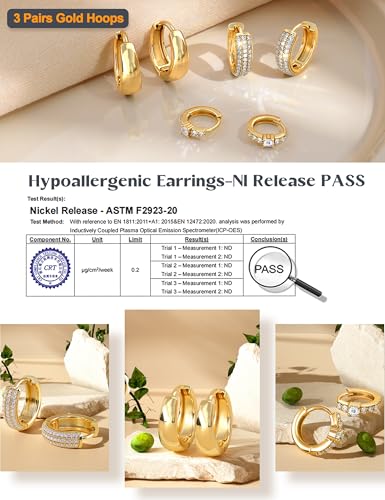 LOLIAS Small 14K Gold Plated Chunky Hoop Earrings for Women Hypoallergenic Silver Earrings Set for Sensitive Ears Non Tarnish Huggie Hoops Earring Stacks for Multiple Piercing Jewelry Lightweight 3Pairs - style: Teardrop-14K Gold Plated