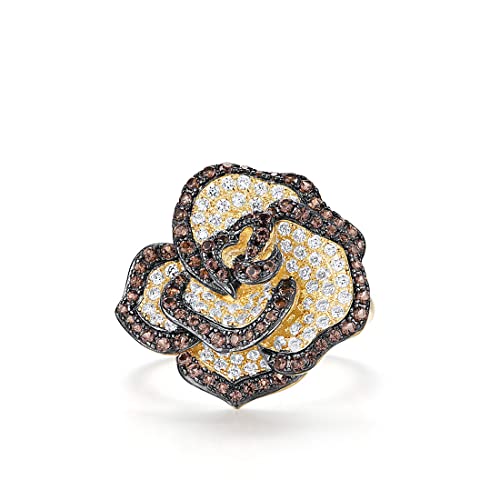 Santuzza Sterling Silver Gemstone Flower Ring for Women - color: [A]Rose-Brown