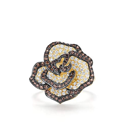Santuzza Sterling Silver Gemstone Flower Ring for Women - color: [A]Rose-Brown