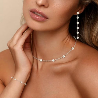 Pearl Necklaces for Women Trendy, 18K Gold/Silver Plated Layered Pearl Necklaces Dainty Pearls Choker Necklace and Earring Set Birthday Gifts for Mom Wife Daughter Sister Friends - color: Pearl Choker Set-Silver