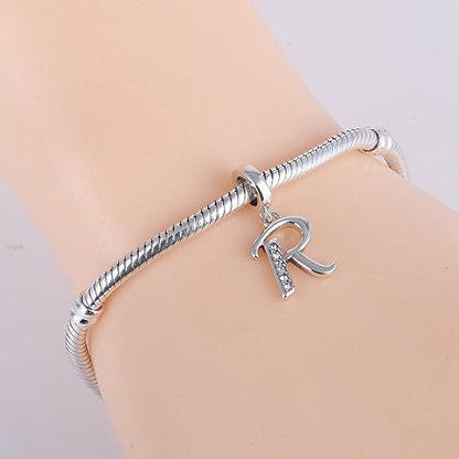 925 Sterling Silver Initial Charm fits Pandora, Gift for Mom Wife | Christmas,Birthday,Mother's Day, Anniversary, Valentine's Day - color: Letter R