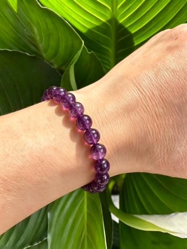 Carnelian Bracelet - Stone of Luck,Stretch Natural Stone Crystal Beads Jewelry Gifts for Women Men Unisex - color: Amethyst-Guardian of Love, size: 10mm