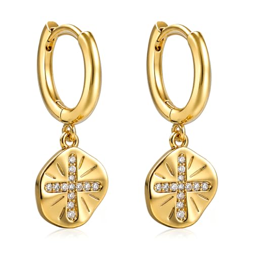 14K Gold Plated Dangle Hoop Earrings for Women | Bridal Small Dangle Gold Earrings Cubic Zirconia Huggie Drop Trendy Fashion Leopard Print Women's Jewelry - color: Gold-A