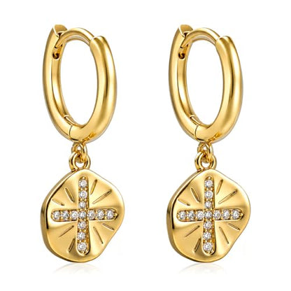 14K Gold Plated Dangle Hoop Earrings for Women | Bridal Small Dangle Gold Earrings Cubic Zirconia Huggie Drop Trendy Fashion Leopard Print Women's Jewelry - color: Gold-A