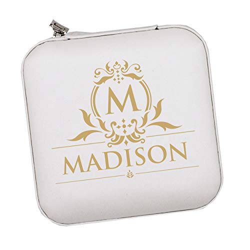 The Wedding Party Store Monogrammed Customized Small Compact Travel Jewelry Box Organizer Case (White) - color: White