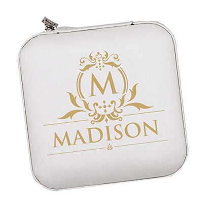 The Wedding Party Store Monogrammed Customized Small Compact Travel Jewelry Box Organizer Case (White) - color: White