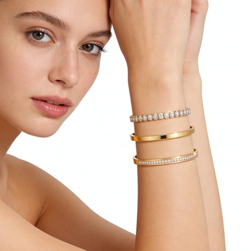 Camhanno Stackable Silver Bracelets for Women Stainless Steel Love & Friendship Bangle, Mothers Day Valentines Birthday Christmas Jewelry Gifts for Mom Her Wife Grandma - style: Gold Bracelet Stack 3pcs