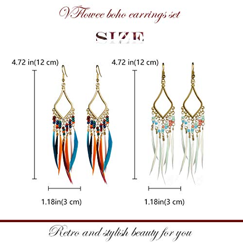 Gold Bohemian Earrings Set with Feather Tassel for Women