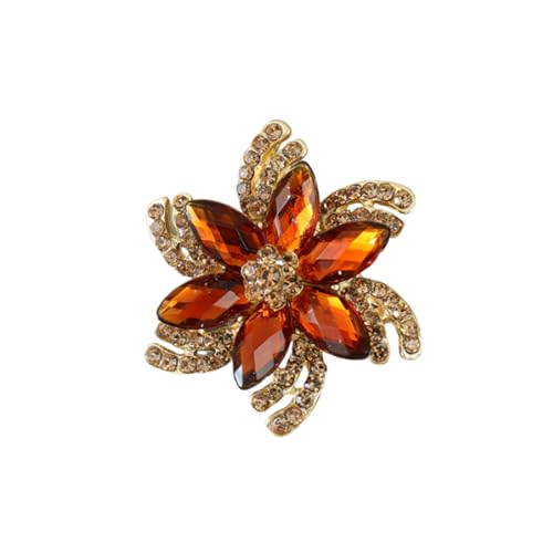 Black Crystal Flower Brooch Pin for Women Floral Rhinestone Lapel Pins Unique Petal Cubic Zirconia Bloom Brooch Vintage Elegant Wedding Brooches Dress Fashion Jewelry Accessories - color: gold brown