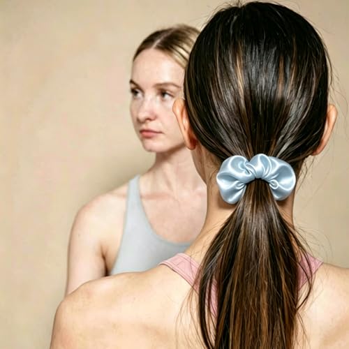 Silk Hair Ties Ponytail Holder Hairs Bow Ropes Elastics Hairtie Accessories Wide 0.8inch on Hair No Damage No Crease for Women Curly Thick Wavy Hair(30Pcs Blue) - color: Blue