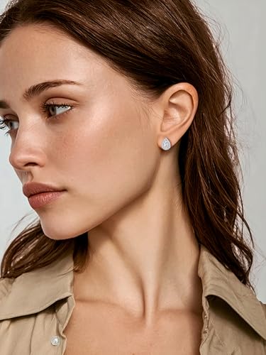 FindChic Birthstone Earrings for Women, Round/Heart/Square/Teardrop Earrings with 925 Sterling Silver Posts & Push Backs, Hypoallergenic Studs with Cubic Zirconia, 12 Months Jewelry with Gift Box - style: 04. April-Diamond (Teardrop)