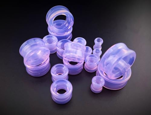 Lavender Opalite hollow Glass Ear Plug gauges ear tunnel gauges includes sizes 2 gauge though 25mm 1 inch ear stretching gauges stretching jewerly piercing plugs 00 gauge - size: 12 mm (1/2 inch)