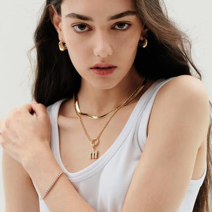 KissYan Custom Charm Necklaces for Women, 14K Gold Plated Initial Letter Pendant Box Chain Necklace Dainty Jewelry Gift - style: Gold R