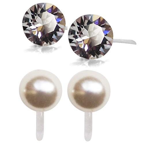 Star Clear Austrian Crystal Invisible Clip On Stud Earrings Blue Light Orange Purple Silver Square Rhinestone Screw Back Gold Dangle Clip Earrings - color: 4 mm Swarovski & Pearl