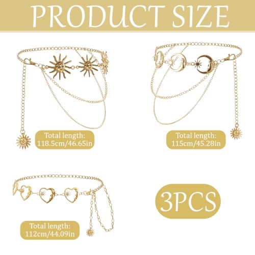 3 Pcs Gold Chain Belt for Women, Adjustable Waist Chain with Clover Butterfly Disc Pendants, Body Jewelry, Boho Belts for Women, Summer Beach Party - color: Gold-2