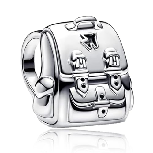 S925 Sterling Silver Cute Bead Charm for Pandora Bracelets and Necklaces | Lucky Clover Cute Animal Pink Bow Cherry Butterfly Pendant Bead Charms Jewelry Making Gifts for Women Valentines Mother's Day - style: Mini Backpack Bead Charm