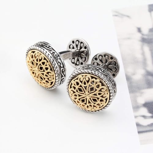 Cuff Links Mens, Cufflinks for Men, Men's Cuff Links for Wedding, Business, Father's Day, Gift for Men, 18K Gold Plated with Luxury Wooden Gift Box - style: Silver & Gold Cufflink