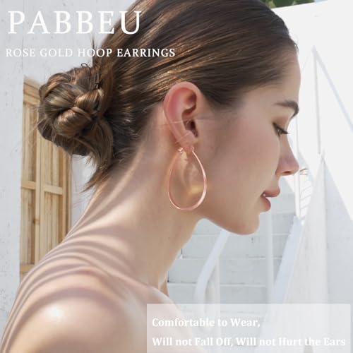 PABBEU Sterling Silver Hoop Earrings for Women, Lightweight Large Oval Hoops Earrings, Hypoallergenic Silver Hoop Earring for Women Gifts 30/40/50/60MM - color: rose gold 45*60mm/ 1.77*2.36in