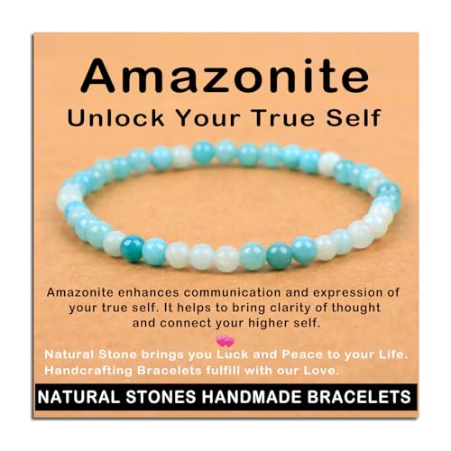 AD Beads Handmade Gemstone Stretch Elastic Bracelet Crystal Healing Reiki Nature's Beauty and Spiritual Essence Unisex (4mm, Amazonite (Unlock Your True Self)) - color: Amazonite (Unlock Your True Self), size: 4mm