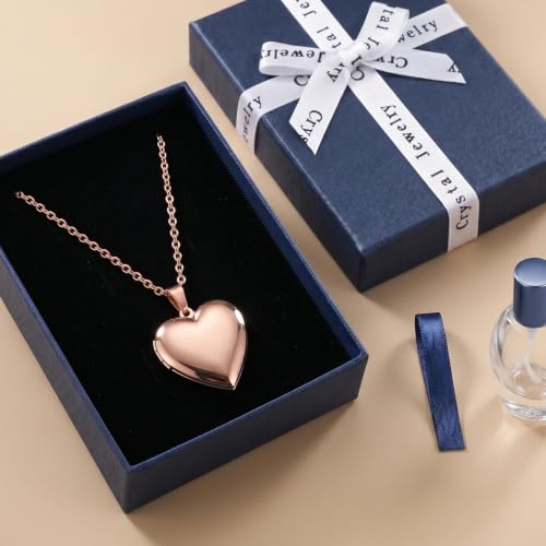 PHOCKSIN Personalized Locket Necklace for Women Photo Necklace with Customized Picture Birth Flower Birthstone Customizable Birthday Gifts - color: #06-Heart Rose Gold