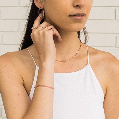 14K Gold Plated Dainty Paperclip Link Chain Necklace Bracelet Set for Women - style: 16" Rose Gold Necklace + 7" Bracelet Set