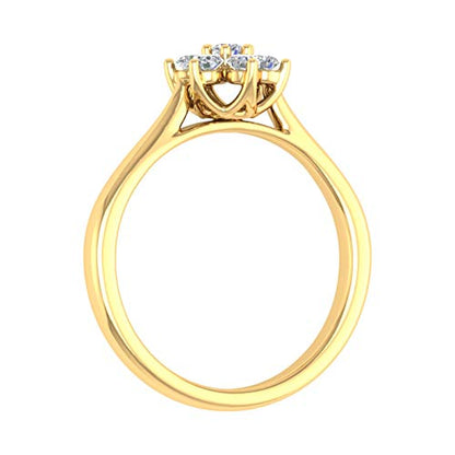 1/4 Carat Flower Shaped Cluster Prong Set Diamond Ring Band 10K Solid Gold - color: Yellow Gold