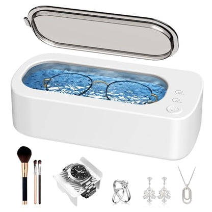 Ultrasonic Jewelry Cleaner Machine: 48KHz Ultra Sonic Cleaner for Jewelry,Eyeglass,Rings,Watch Band,Dentures,with Dual Cleaning Modes,350ML 304 Stainless Steel Tank,Gift for Wife,Mom,Daughter - color: White