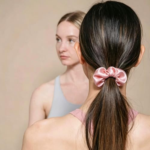 Silk Hair Ties Ponytail Holder Hairs Bow Ropes Elastics Hairtie Accessories Wide 0.8inch on Hair No Damage No Crease for Women Curly Thick Wavy Hair(30Pcs Pink) - color: Pink