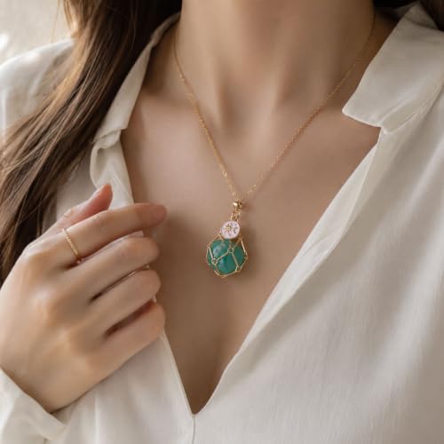MIXJOY Black Obsidian Crystal Necklace for Women, Sun and Moon Celestial Pendant Protection Gift for Halloween Christmas - style: Green Aventurine Medium