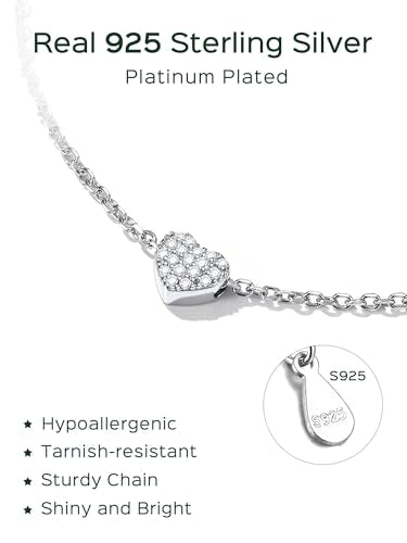 ChicSilver Personalized 925 Sterling Silver Tiny Heart/Moon/Star/Sun/Dot/Triangle Anklets Simple Dainty Foot Jewelry for Women, Silver/Gold Plated/Rose Gold Plated - style: Silver Heart CZ Custom