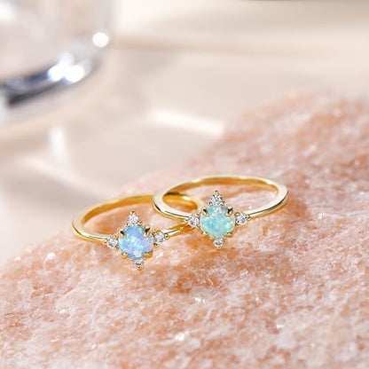 SHINYSO 14K Gold Plated Wedding Band for Women Thin Stackable Rings Opal Dainty Cubic Zirconia CZ Promise Engagement Ring Size 4-10 - color: Green Opal
