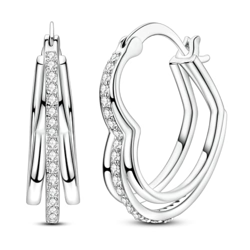 NARMO 925 Sterling Silver Earrings for Women Hypoallergenic Hoop Earrings - color: Stacked Love